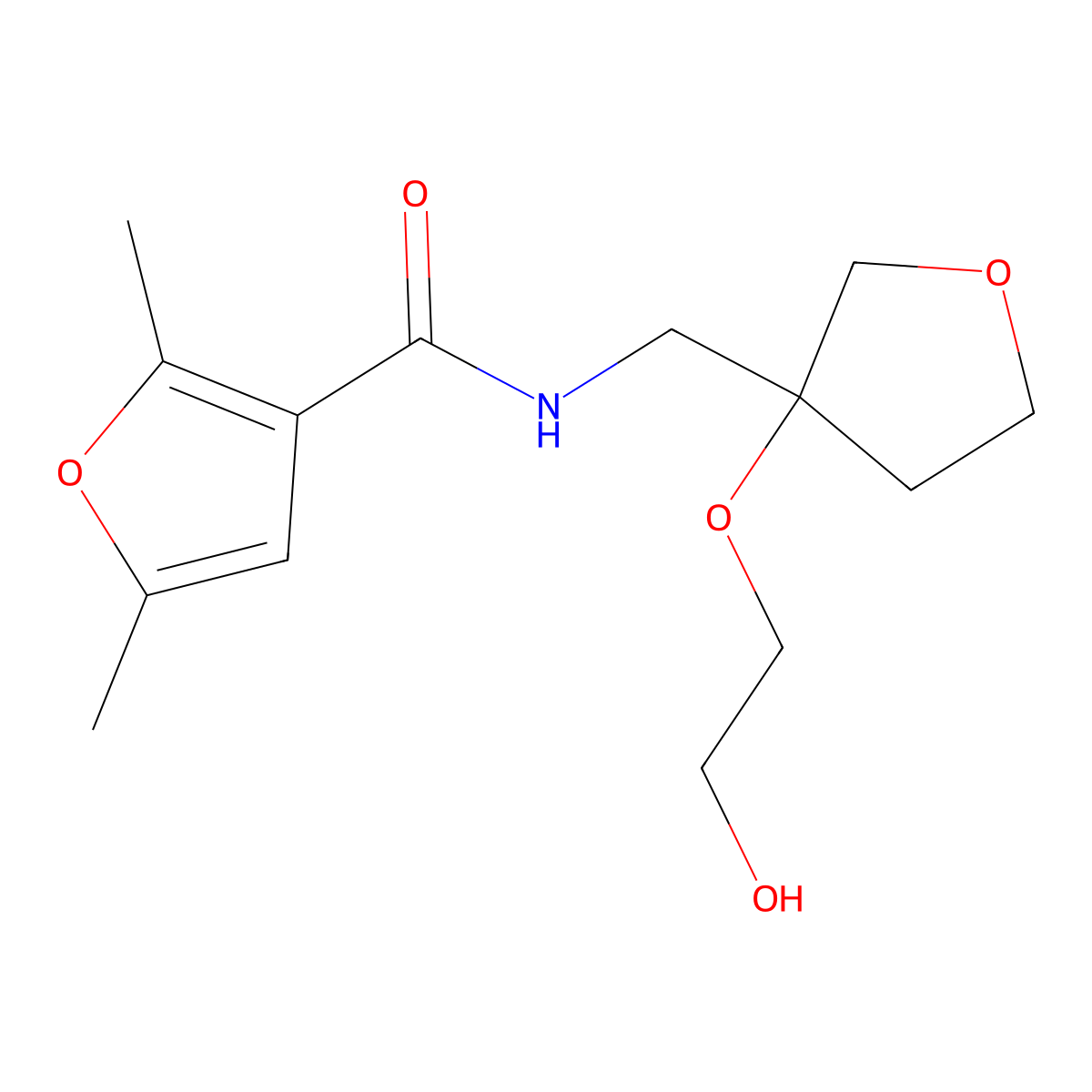 N-{[3-(2-hydroxyethoxy)oxolan-3-yl]methyl}-2,5-dimethylfuran-3-carboxamide molecular structure, CAS 2309735-58-6