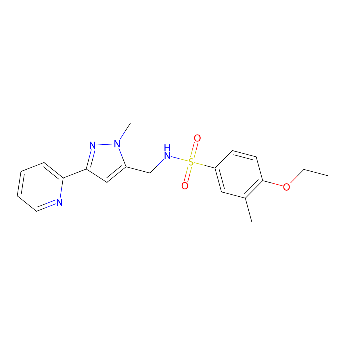 4-ethoxy-3-methyl-N-{[1-methyl-3-(pyridin-2-yl)-1H-pyrazol-5-yl]methyl}benzene-1-sulfonamide molecular structure, CAS 2309745-61-5