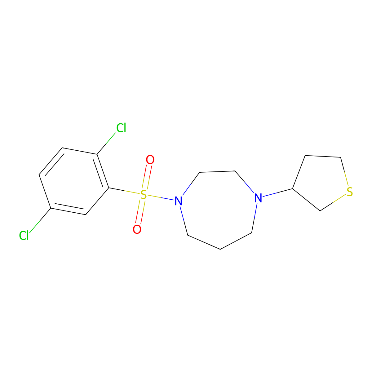1-((2,5-Dichlorophenyl)sulfonyl)-4-(tetrahydrothiophen-3-yl)-1,4-diazepane molecular structure, CAS 2309746-52-7