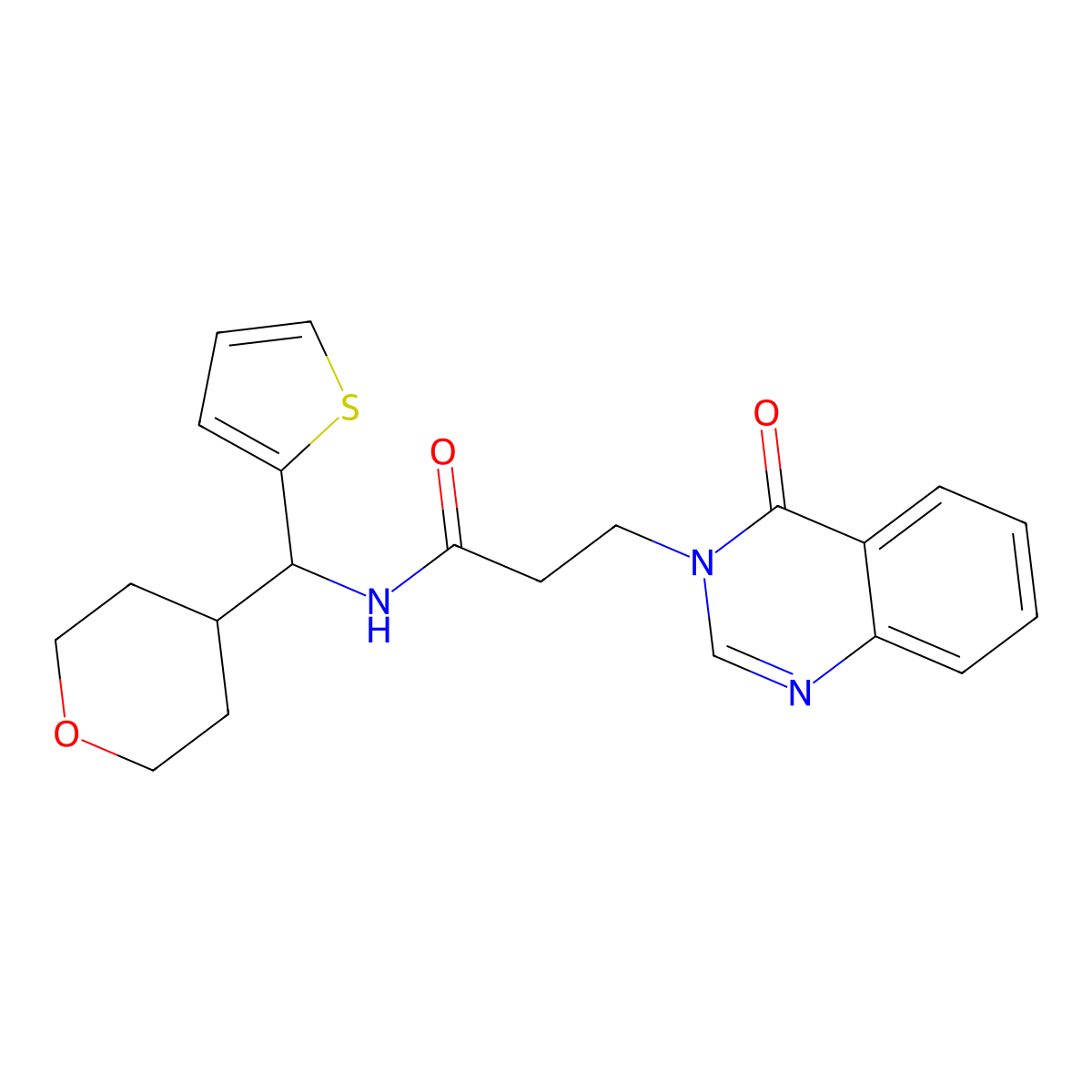 N-[(oxan-4-yl)(thiophen-2-yl)methyl]-3-(4-oxo-3,4-dihydroquinazolin-3-yl)propanamide molecular structure, CAS 2309746-76-5