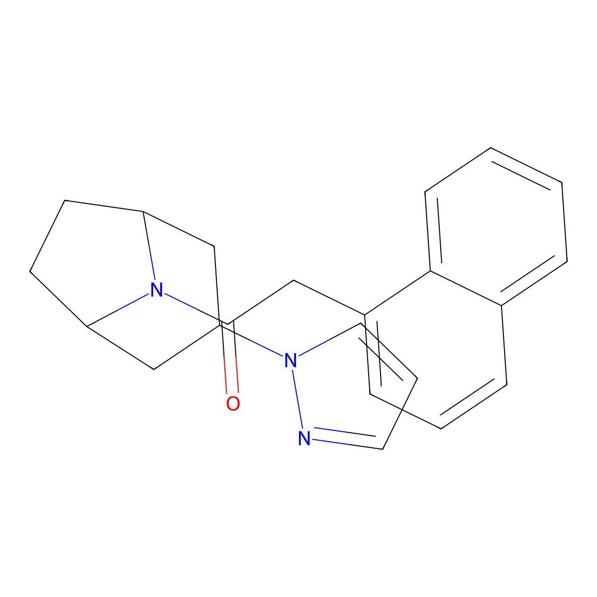2-(naphthalen-1-yl)-1-[3-(1H-pyrazol-1-yl)-8-azabicyclo[3.2.1]octan-8-yl]ethan-1-one molecular structure, CAS 2309746-83-4
