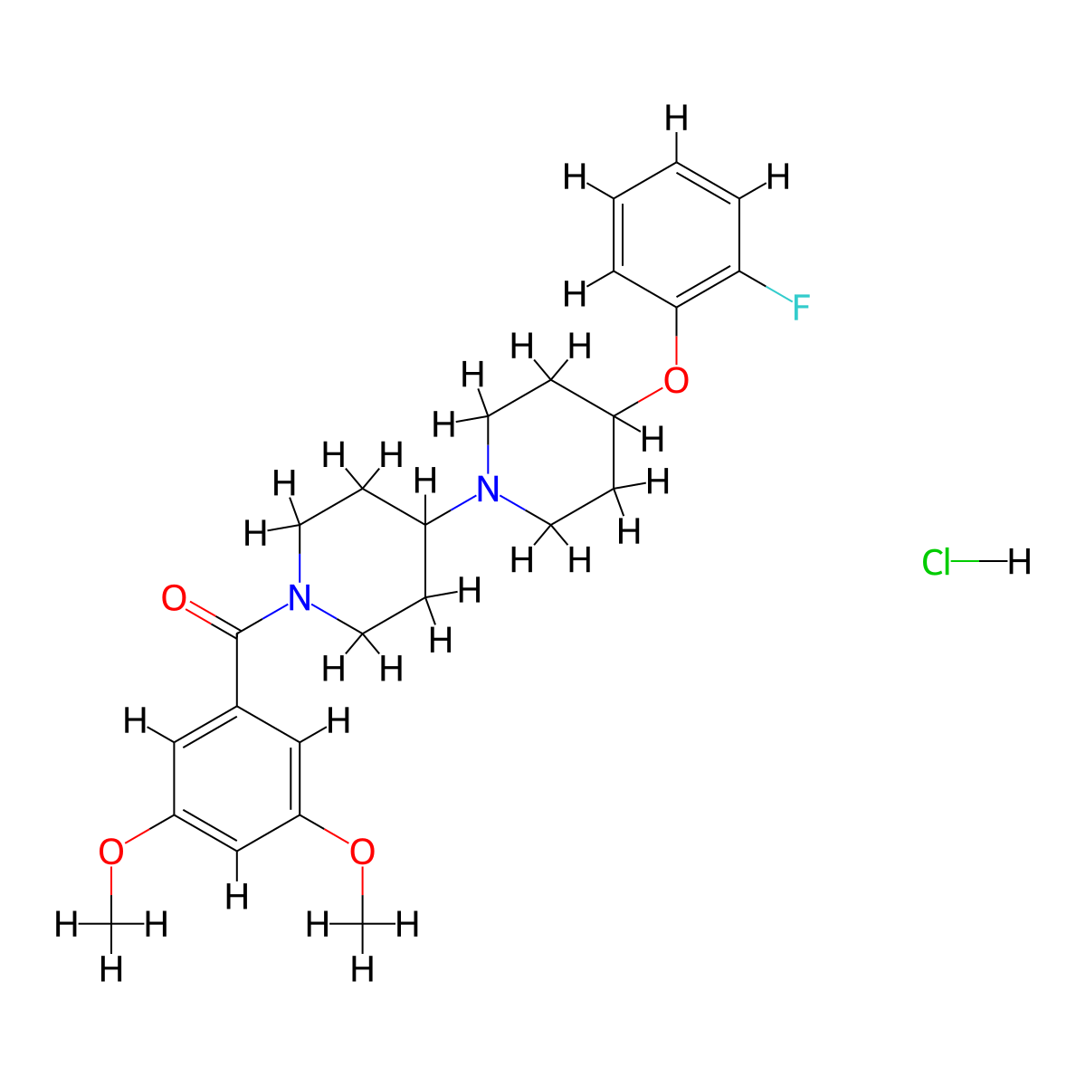 1'-(3,5-Dimethoxybenzoyl)-4-(2-fluorophenoxy)-1,4'-bipiperidine hydrochloride molecular structure, CAS 2309746-99-2