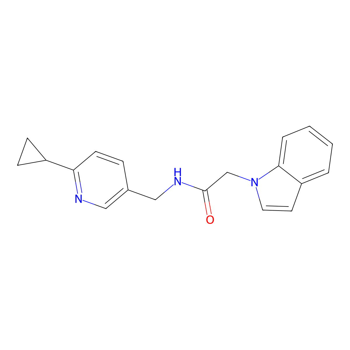 N-((6-cyclopropylpyridin-3-yl)methyl)-2-(1H-indol-1-yl)acetamide molecular structure, CAS 2309747-19-9