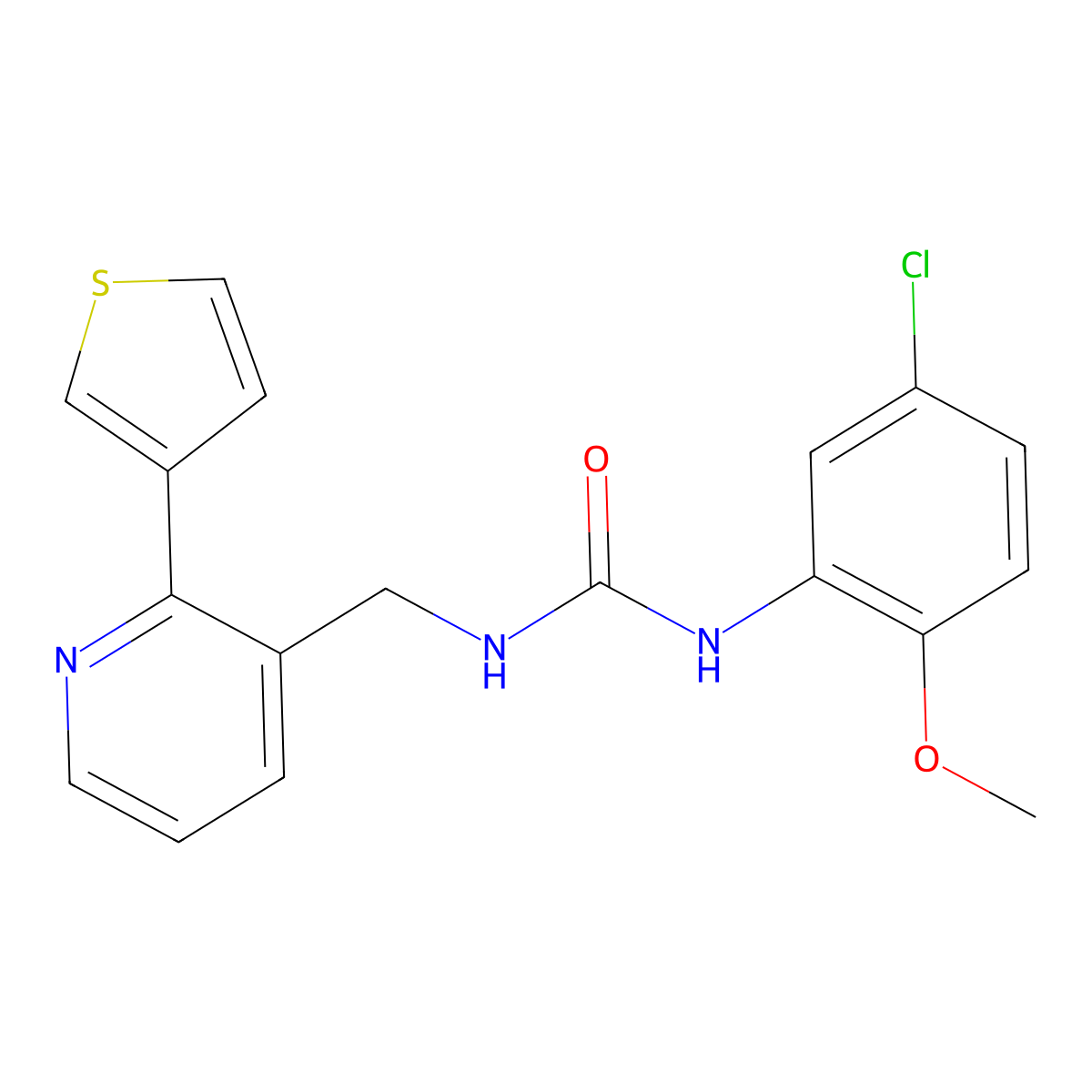 1-(5-Chloro-2-methoxyphenyl)-3-((2-(thiophen-3-yl)pyridin-3-yl)methyl)urea molecular structure, CAS 2309747-22-4