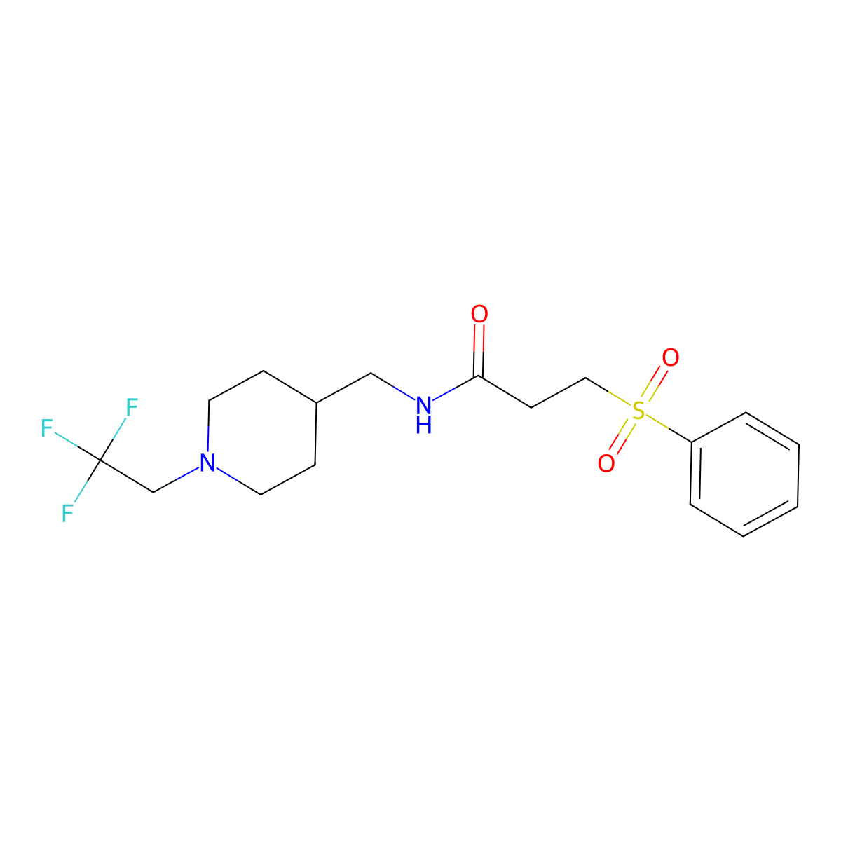 3-(benzenesulfonyl)-N-{[1-(2,2,2-trifluoroethyl)piperidin-4-yl]methyl}propanamide molecular structure, CAS 2309747-32-6
