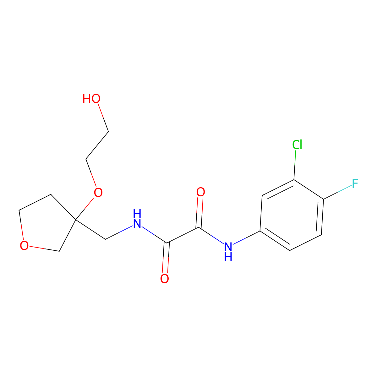 N'-(3-chloro-4-fluorophenyl)-N-{[3-(2-hydroxyethoxy)oxolan-3-yl]methyl}ethanediamide molecular structure, CAS 2309747-45-1