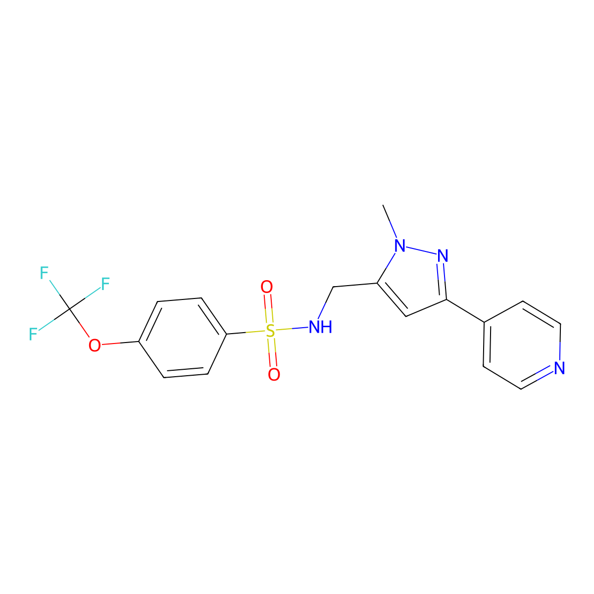 N-{[1-methyl-3-(pyridin-4-yl)-1H-pyrazol-5-yl]methyl}-4-(trifluoromethoxy)benzene-1-sulfonamide molecular structure, CAS 2309747-99-5