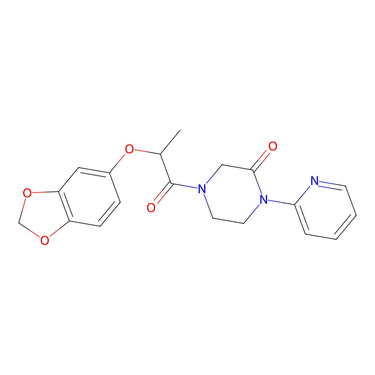 4-[2-(2H-1,3-benzodioxol-5-yloxy)propanoyl]-1-(pyridin-2-yl)piperazin-2-one molecular structure, CAS 2309748-06-7