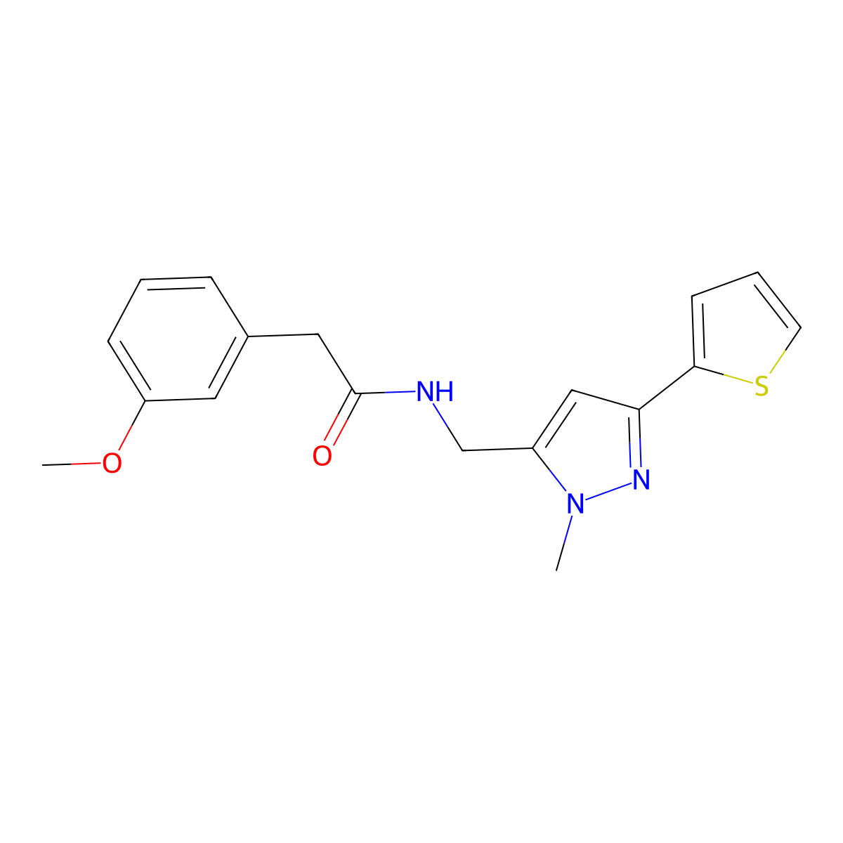 2-(3-methoxyphenyl)-N-{[1-methyl-3-(thiophen-2-yl)-1H-pyrazol-5-yl]methyl}acetamide molecular structure, CAS 2309748-15-8