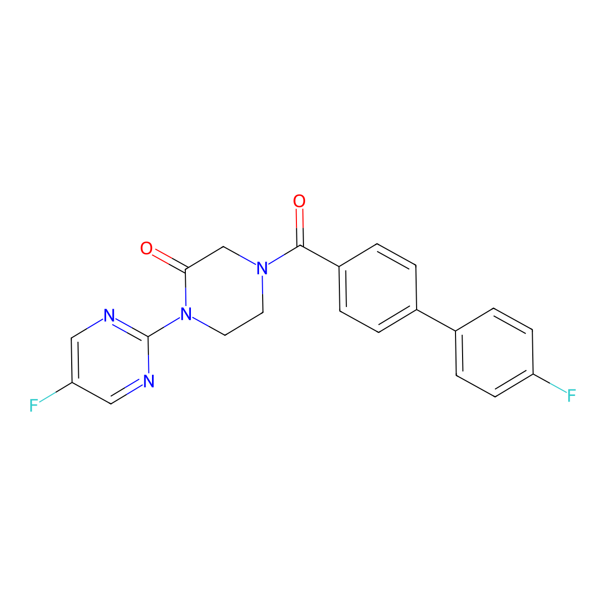 4-(4'-Fluoro-[1,1'-biphenyl]-4-carbonyl)-1-(5-fluoropyrimidin-2-yl)piperazin-2-one molecular structure, CAS 2309748-33-0