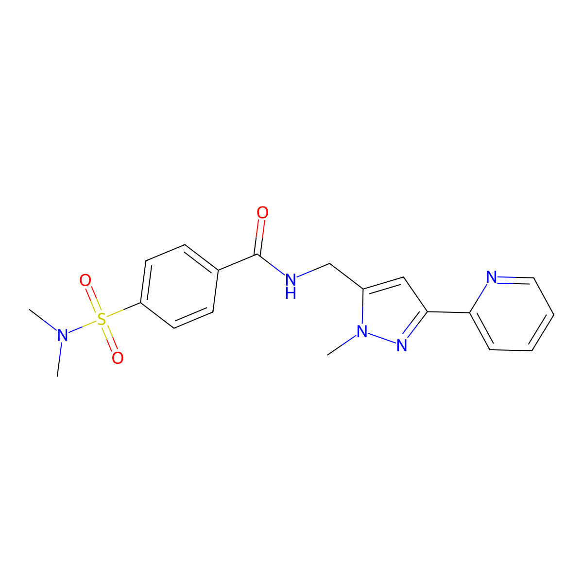 4-(dimethylsulfamoyl)-N-{[1-methyl-3-(pyridin-2-yl)-1H-pyrazol-5-yl]methyl}benzamide molecular structure, CAS 2309748-44-3