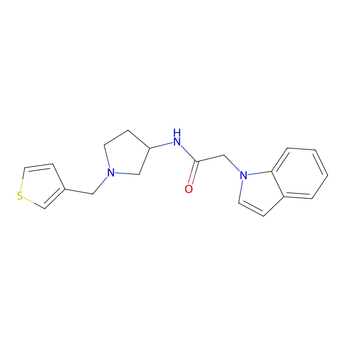 2-(1H-indol-1-yl)-N-(1-(thiophen-3-ylmethyl)pyrrolidin-3-yl)acetamide molecular structure, CAS 2309748-72-7