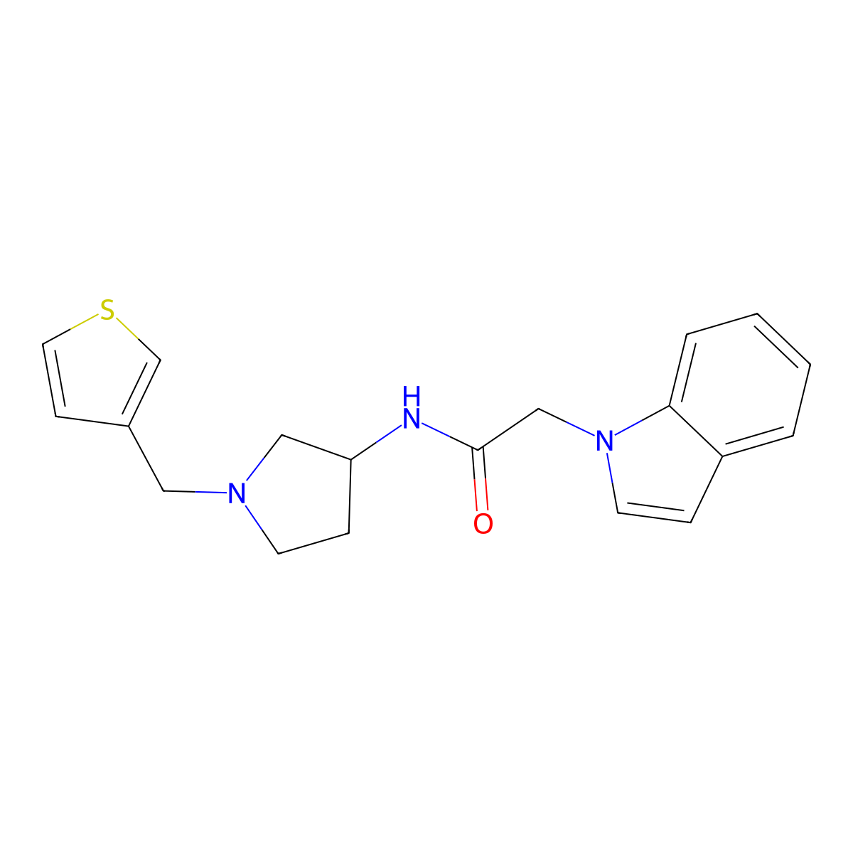 2-(1H-indol-1-yl)-N-(1-(thiophen-3-ylmethyl)pyrrolidin-3-yl)acetamide molecular structure, CAS 2309748-72-7