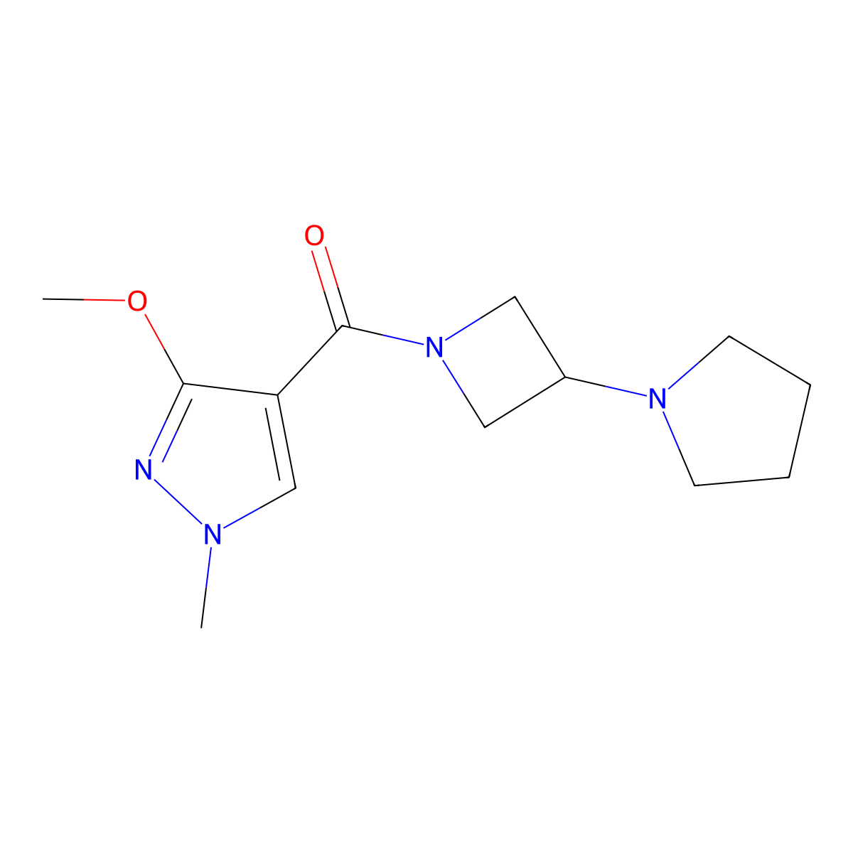 3-methoxy-1-methyl-4-[3-(pyrrolidin-1-yl)azetidine-1-carbonyl]-1H-pyrazole molecular structure, CAS 2309748-91-0