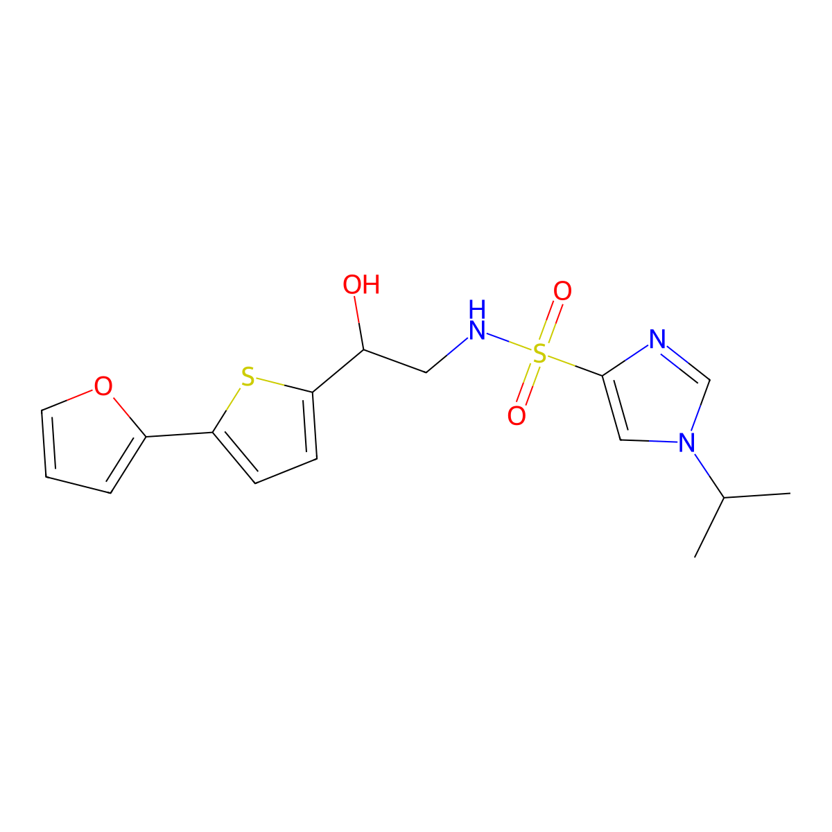 N-{2-[5-(furan-2-yl)thiophen-2-yl]-2-hydroxyethyl}-1-(propan-2-yl)-1H-imidazole-4-sulfonamide molecular structure, CAS 2309749-09-3
