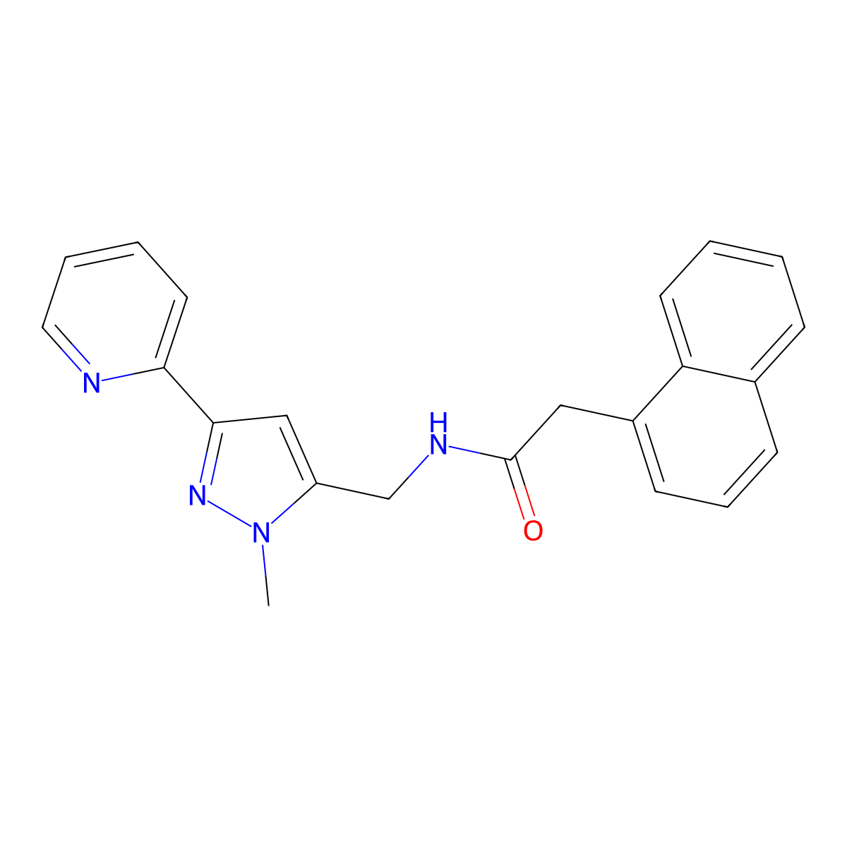 N-{[1-methyl-3-(pyridin-2-yl)-1H-pyrazol-5-yl]methyl}-2-(naphthalen-1-yl)acetamide molecular structure, CAS 2309749-19-5