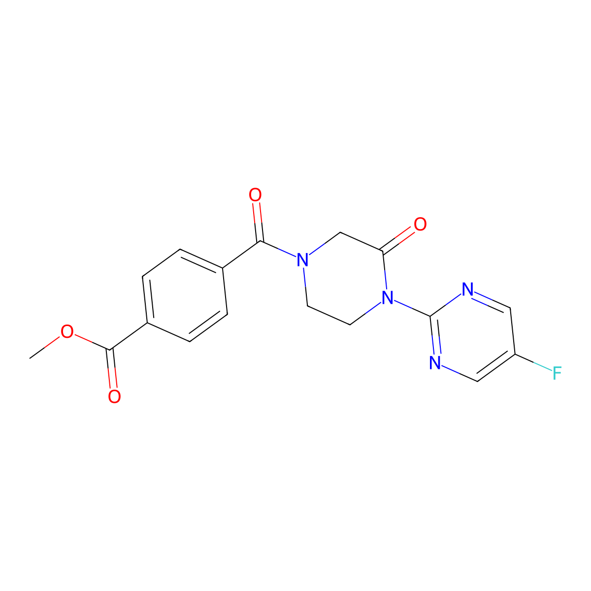 Methyl 4-[4-(5-fluoropyrimidin-2-yl)-3-oxopiperazine-1-carbonyl]benzoate molecular structure, CAS 2309749-26-4