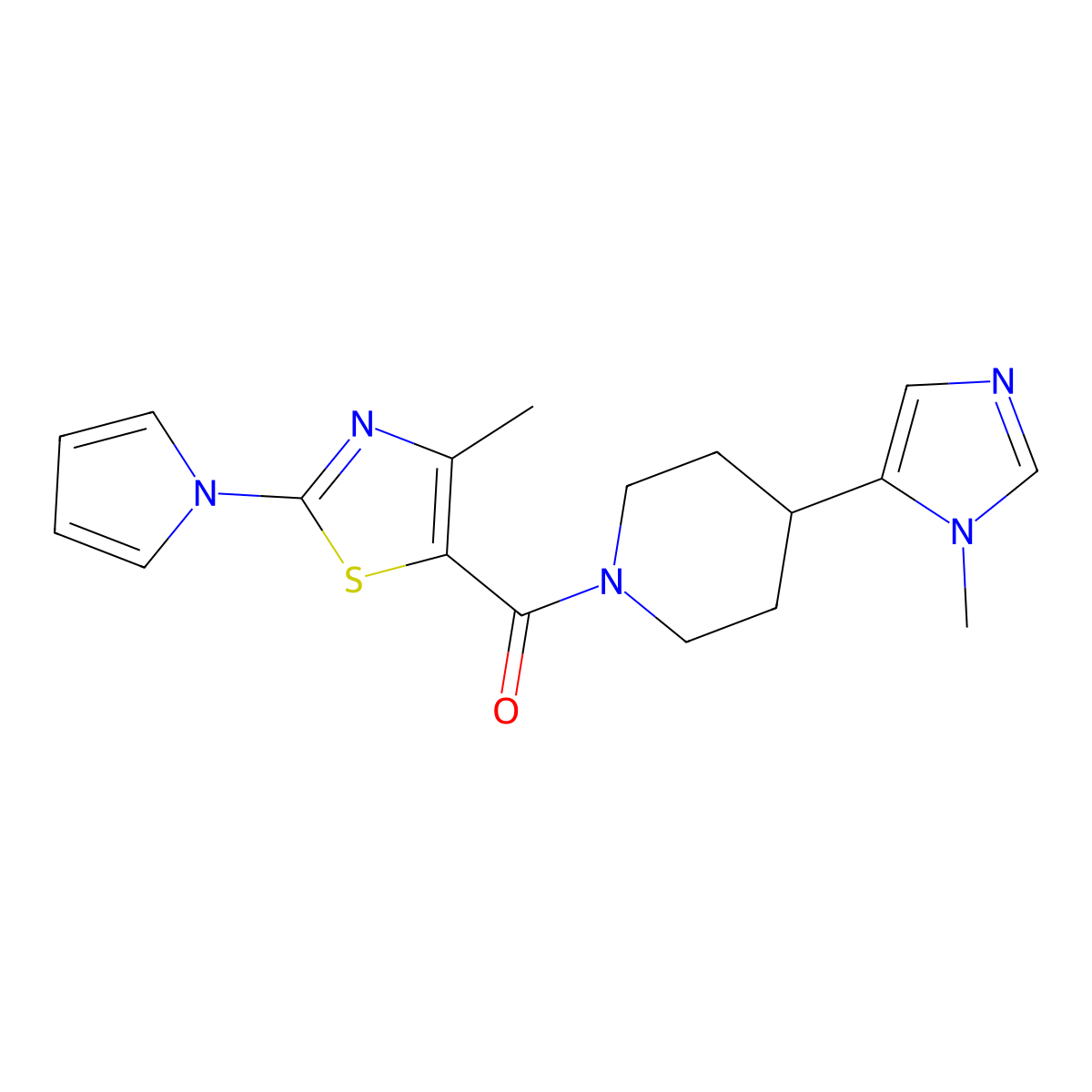 4-(1-methyl-1H-imidazol-5-yl)-1-[4-methyl-2-(1H-pyrrol-1-yl)-1,3-thiazole-5-carbonyl]piperidine molecular structure, CAS 2309749-33-3