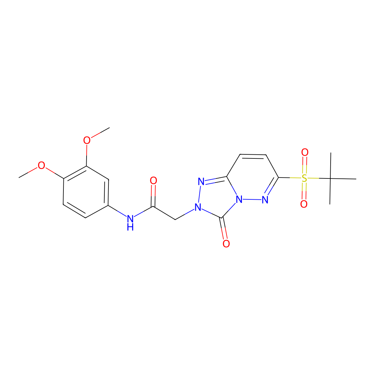 N-(3,4-dimethoxyphenyl)-2-[6-(2-methylpropane-2-sulfonyl)-3-oxo-2H,3H-[1,2,4]triazolo[4,3-b]pyridazin-2-yl]acetamide molecular structure, CAS 2309749-45-7