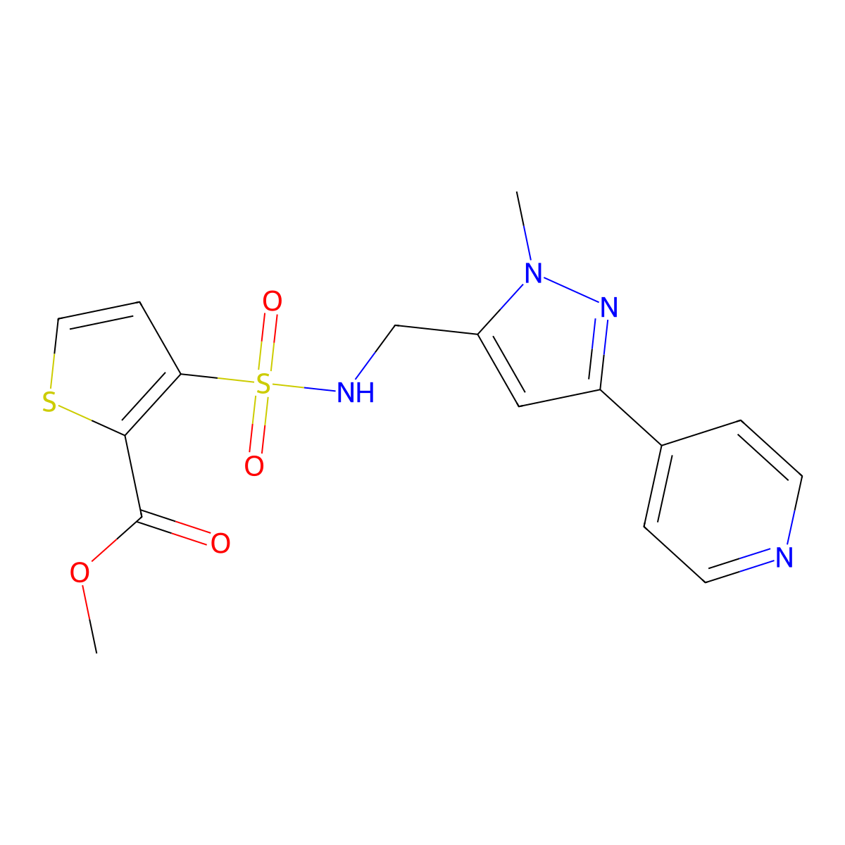 methyl 3-({[1-methyl-3-(pyridin-4-yl)-1H-pyrazol-5-yl]methyl}sulfamoyl)thiophene-2-carboxylate molecular structure, CAS 2309749-53-7