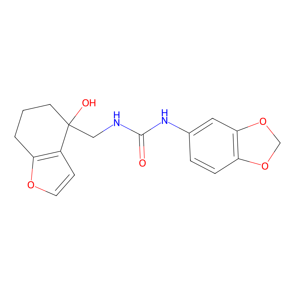 1-(2H-1,3-benzodioxol-5-yl)-3-[(4-hydroxy-4,5,6,7-tetrahydro-1-benzofuran-4-yl)methyl]urea molecular structure, CAS 2309749-57-1