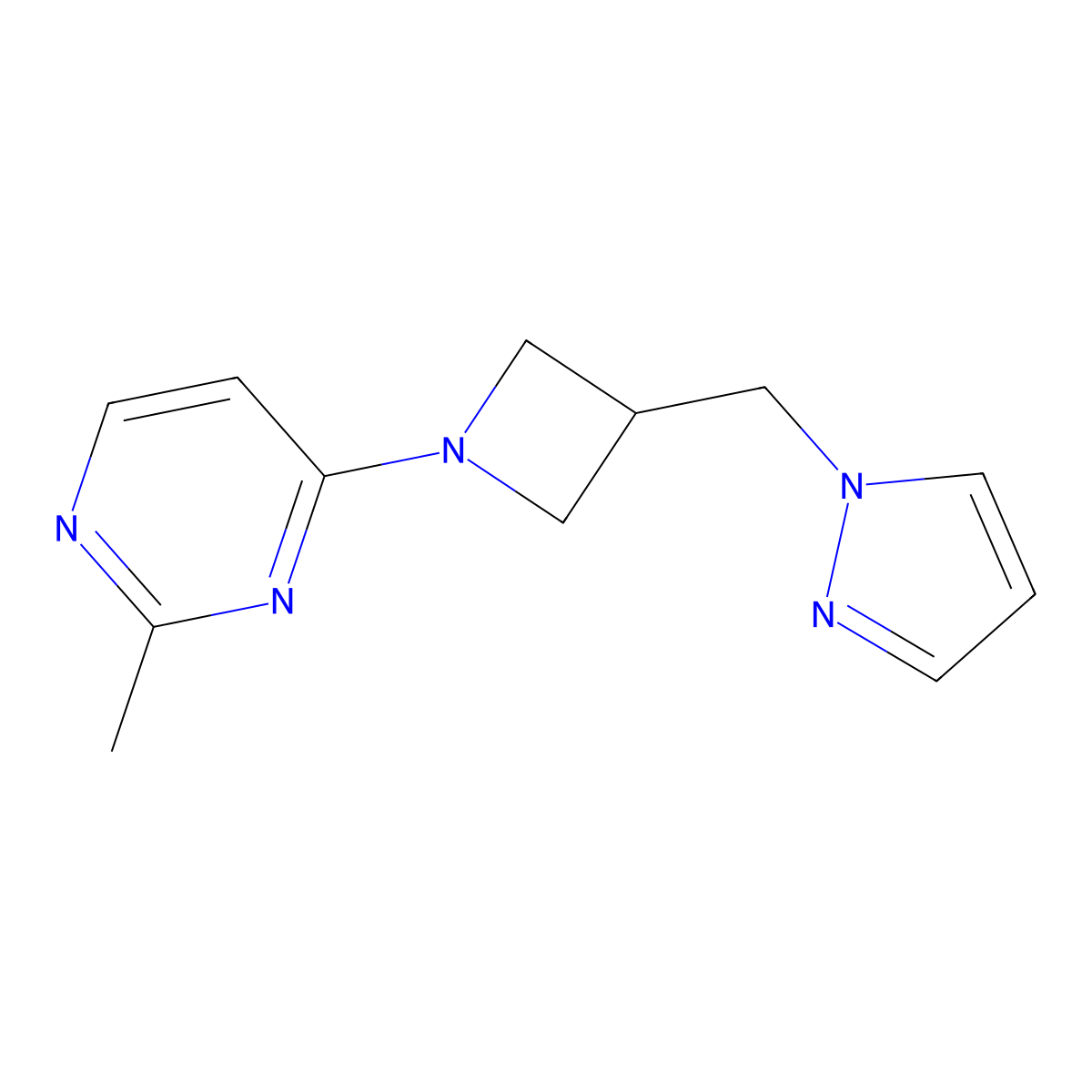2-methyl-4-{3-[(1H-pyrazol-1-yl)methyl]azetidin-1-yl}pyrimidine molecular structure, CAS 2309749-63-9
