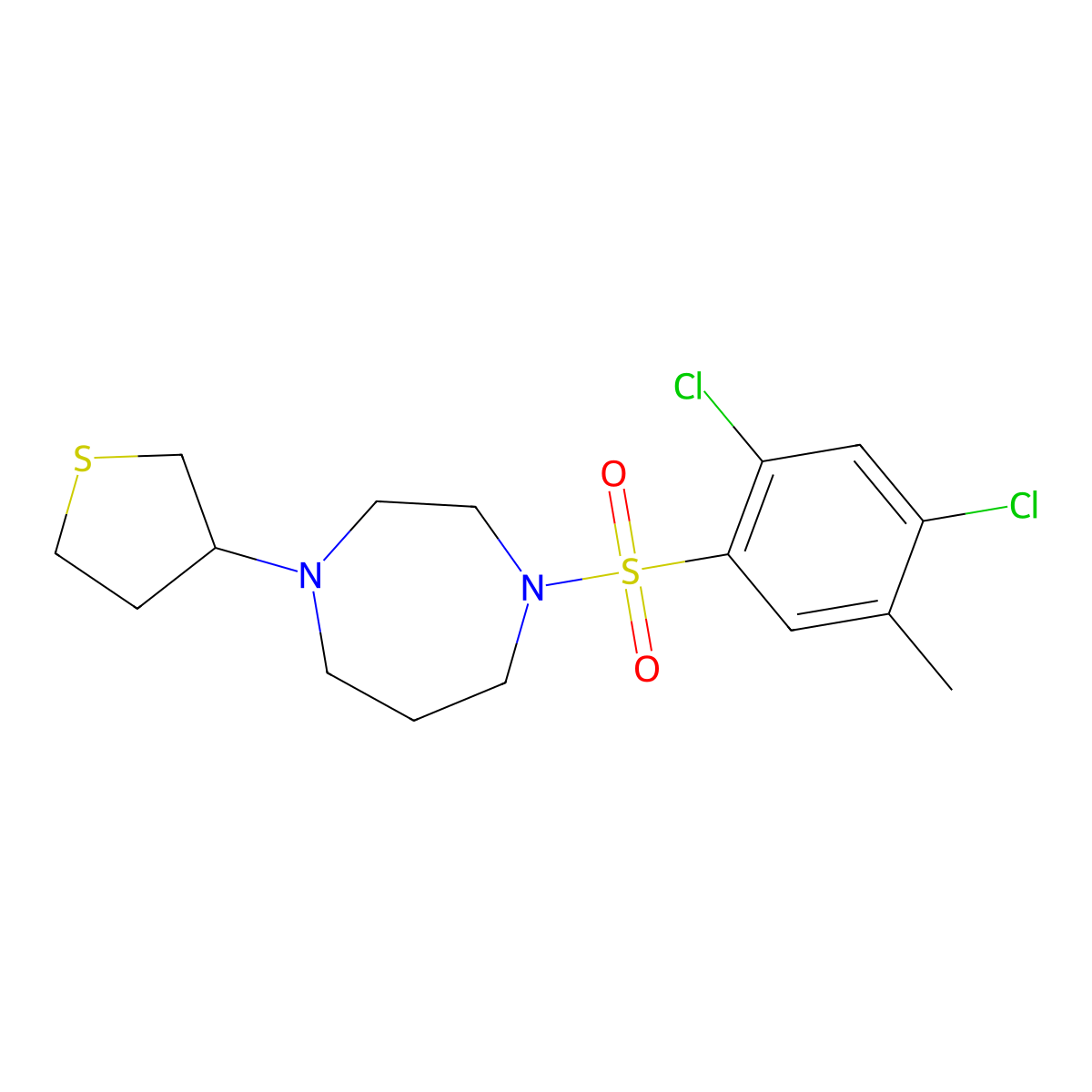 1-(2,4-Dichloro-5-methylbenzenesulfonyl)-4-(thiolan-3-yl)-1,4-diazepane molecular structure, CAS 2309749-76-4