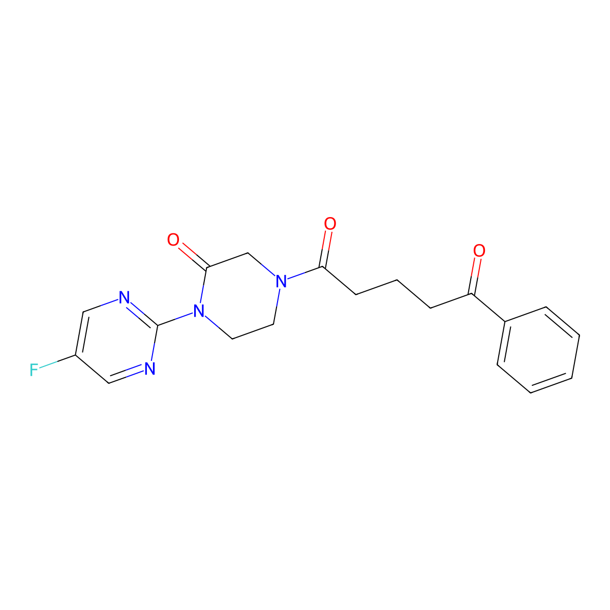 1-[4-(5-Fluoropyrimidin-2-yl)-3-oxopiperazin-1-yl]-5-phenylpentane-1,5-dione molecular structure, CAS 2309749-84-4