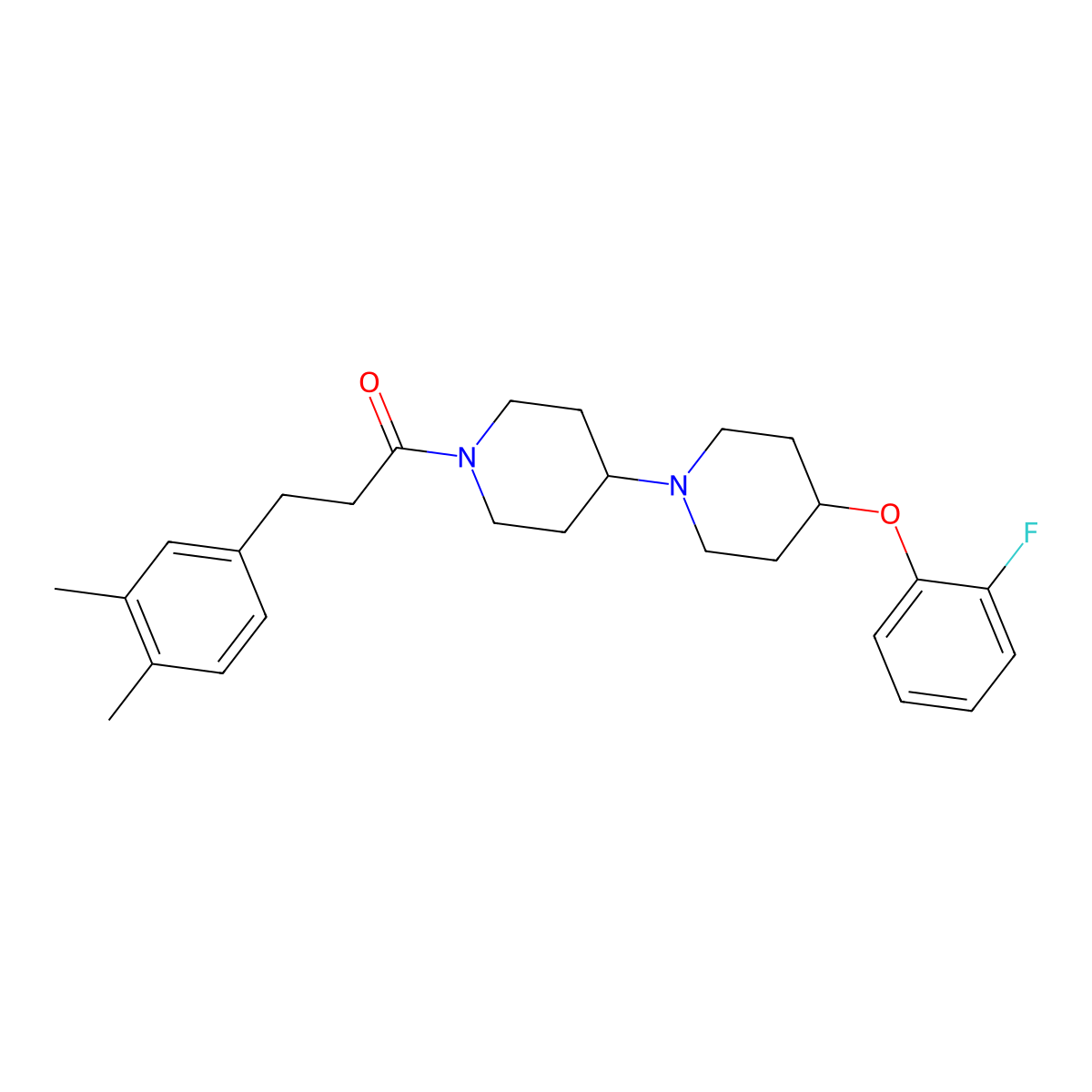 3-(3,4-Dimethylphenyl)-1-[4-(2-fluorophenoxy)-[1,4'-bipiperidine]-1'-yl]propan-1-one molecular structure, CAS 2309749-97-9