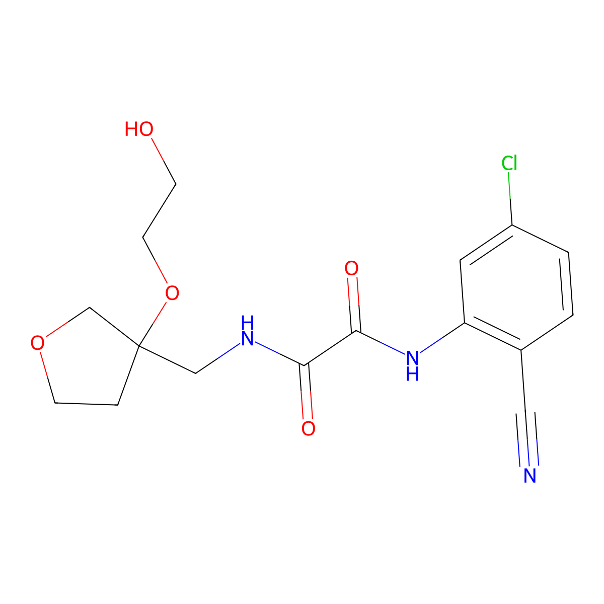 N1-(5-chloro-2-cyanophenyl)-N2-((3-(2-hydroxyethoxy)tetrahydrofuran-3-yl)methyl)oxalamide molecular structure, CAS 2309750-04-5