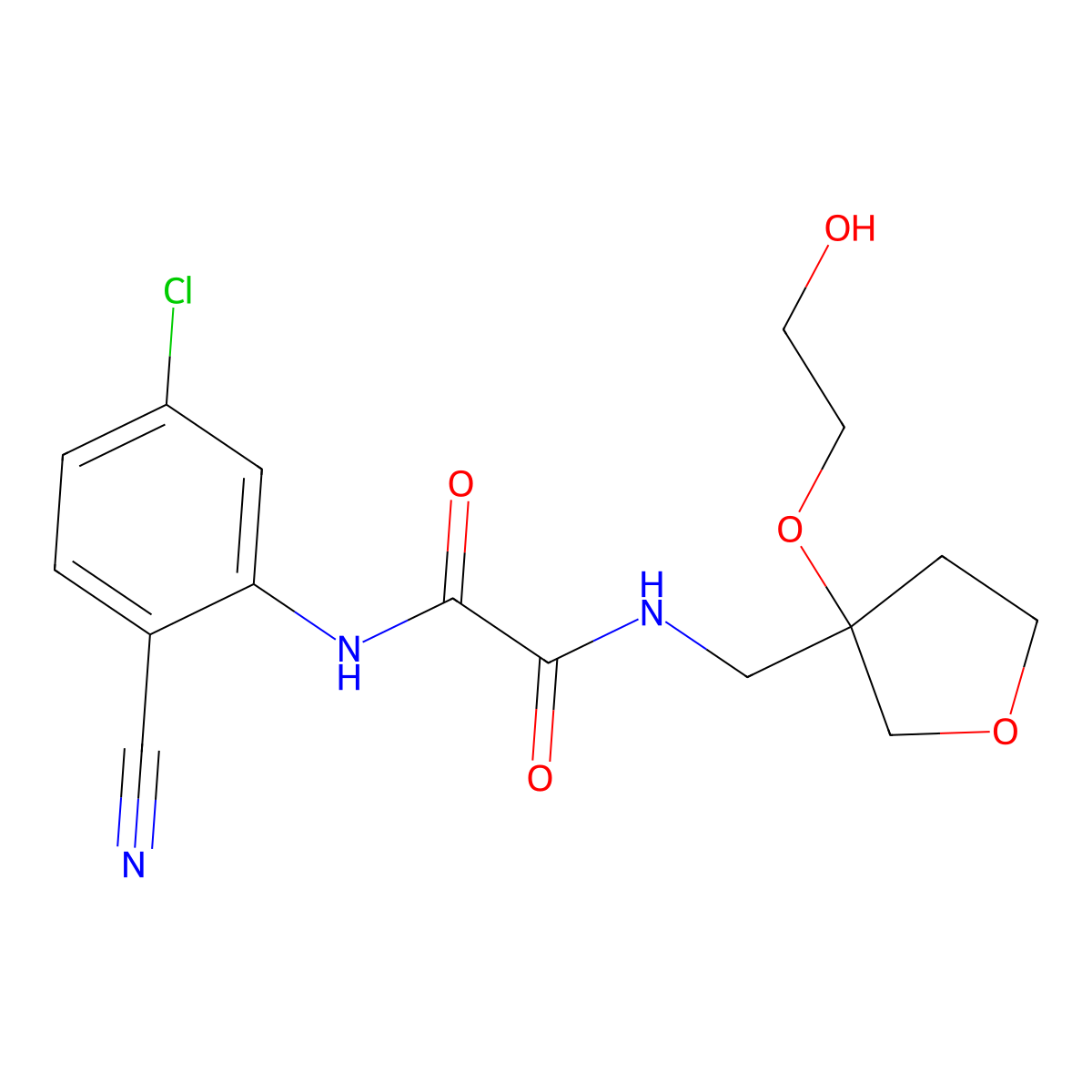 N1-(5-chloro-2-cyanophenyl)-N2-((3-(2-hydroxyethoxy)tetrahydrofuran-3-yl)methyl)oxalamide molecular structure, CAS 2309750-04-5