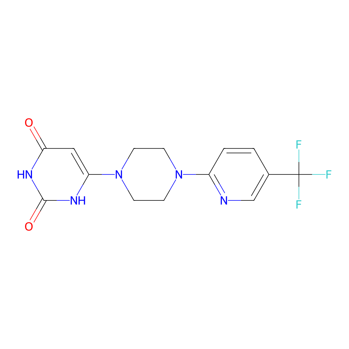 6-(4-(5-(trifluoromethyl)pyridin-2-yl)piperazin-1-yl)pyrimidine-2,4(1H,3H)-dione molecular structure, CAS 2309750-10-3