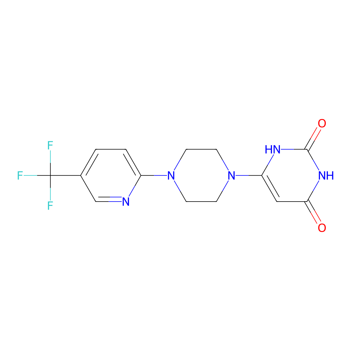 6-(4-(5-(trifluoromethyl)pyridin-2-yl)piperazin-1-yl)pyrimidine-2,4(1H,3H)-dione molecular structure, CAS 2309750-10-3
