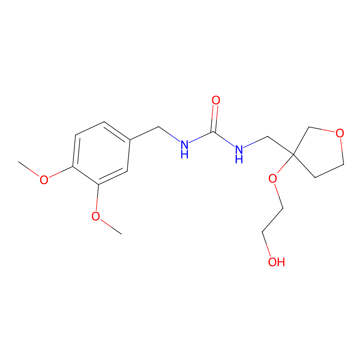1-(3,4-Dimethoxybenzyl)-3-((3-(2-hydroxyethoxy)tetrahydrofuran-3-yl)methyl)urea molecular structure, CAS 2309750-15-8