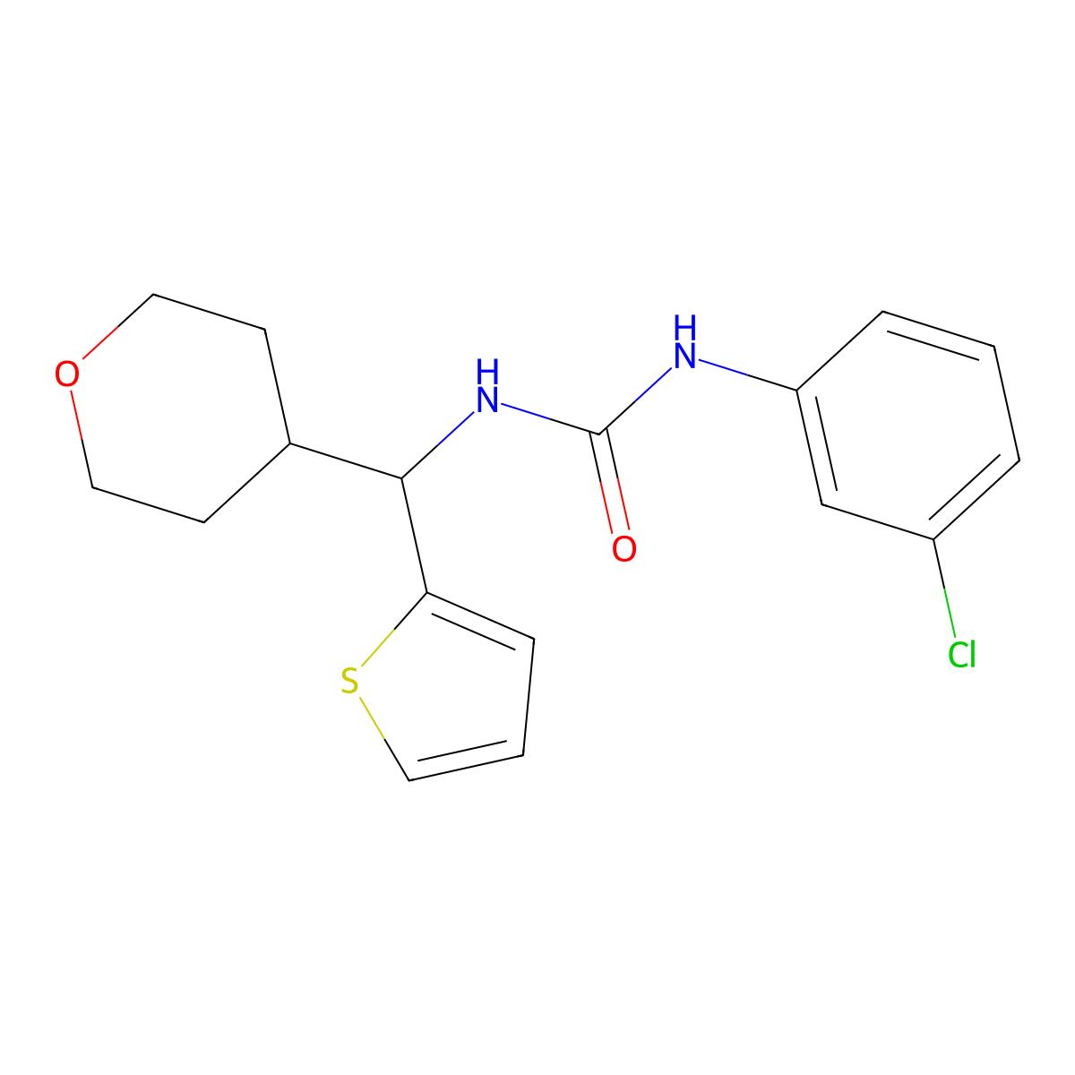 3-(3-Chlorophenyl)-1-[(oxan-4-yl)(thiophen-2-yl)methyl]urea molecular structure, CAS 2309750-36-3