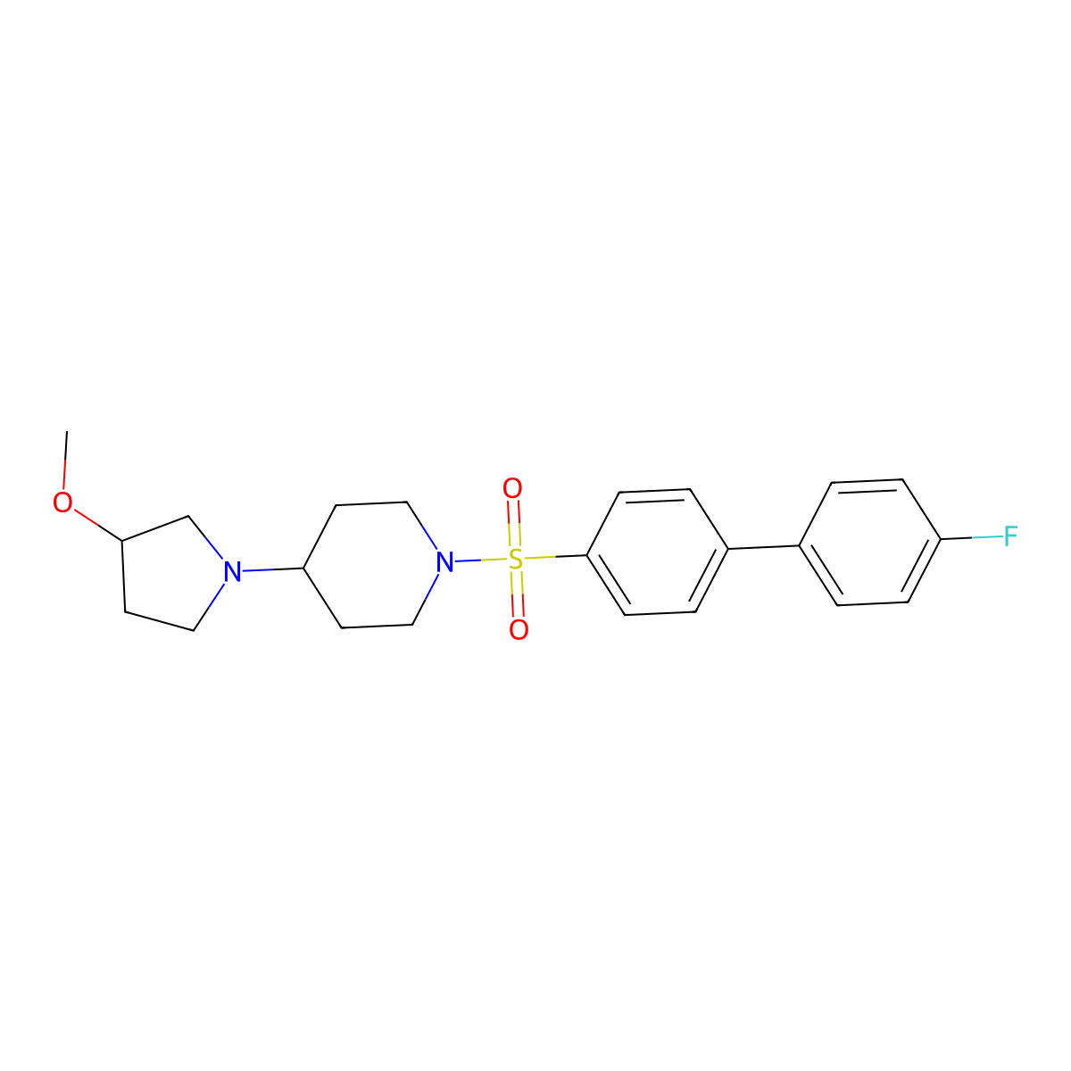 1-((4'-Fluoro-[1,1'-biphenyl]-4-yl)sulfonyl)-4-(3-methoxypyrrolidin-1-yl)piperidine molecular structure, CAS 2309750-46-5