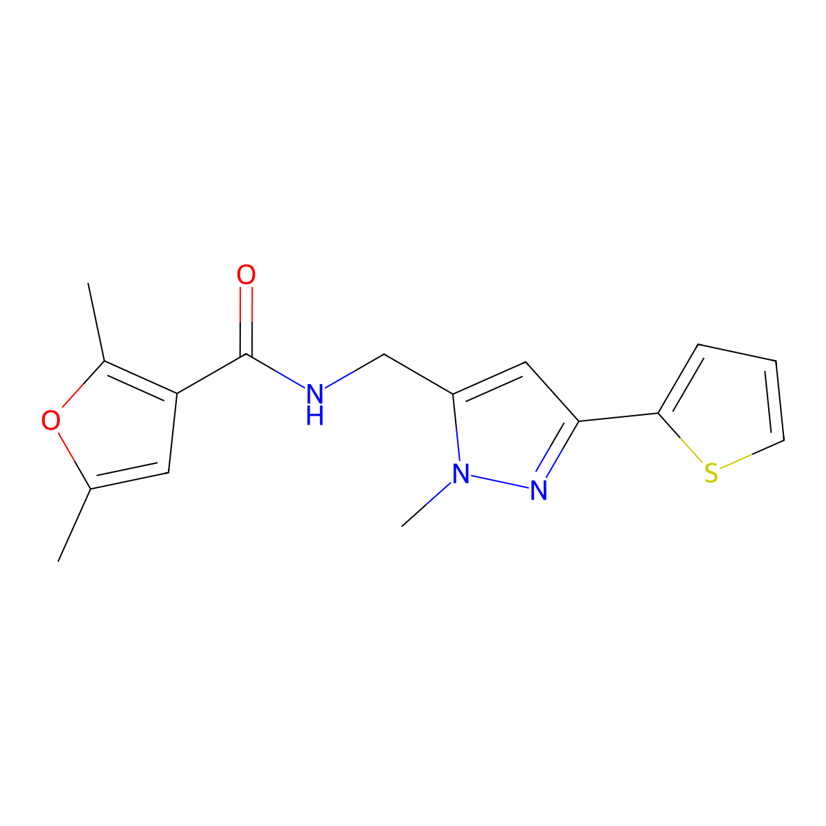 2,5-dimethyl-N-{[1-methyl-3-(thiophen-2-yl)-1H-pyrazol-5-yl]methyl}furan-3-carboxamide molecular structure, CAS 2309750-74-9