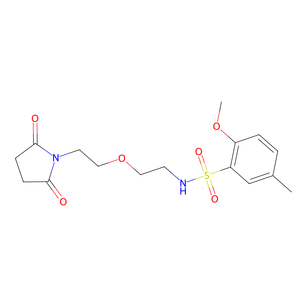 N-(2-(2-(2,5-dioxopyrrolidin-1-yl)ethoxy)ethyl)-2-methoxy-5-methylbenzenesulfonamide molecular structure, CAS 2309750-92-1