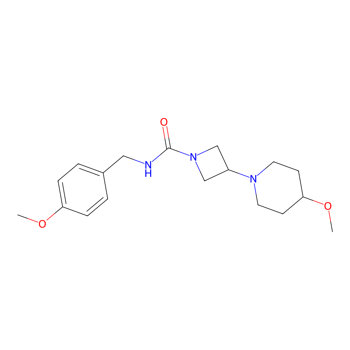 N-[(4-methoxyphenyl)methyl]-3-(4-methoxypiperidin-1-yl)azetidine-1-carboxamide molecular structure, CAS 2309751-29-7