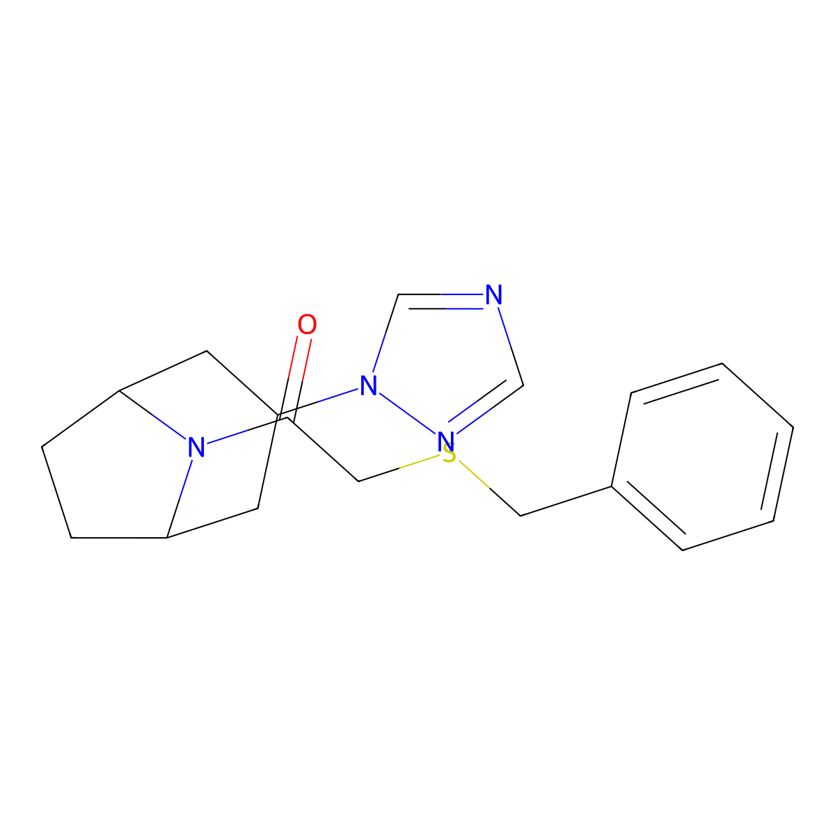 2-(benzylsulfanyl)-1-[3-(1H-1,2,4-triazol-1-yl)-8-azabicyclo[3.2.1]octan-8-yl]ethan-1-one molecular structure, CAS 2309751-34-4