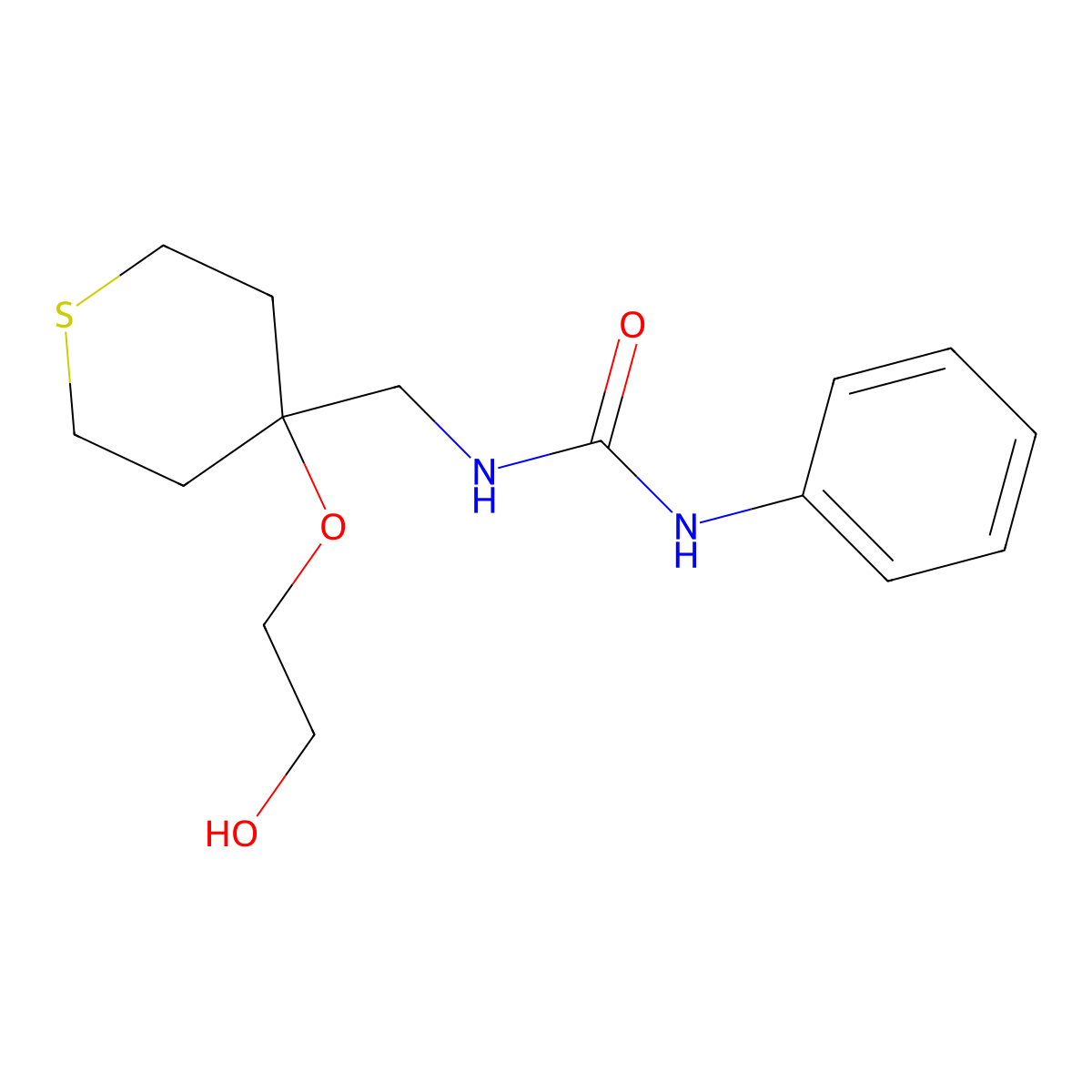 1-((4-(2-hydroxyethoxy)tetrahydro-2H-thiopyran-4-yl)methyl)-3-phenylurea molecular structure, CAS 2309751-45-7