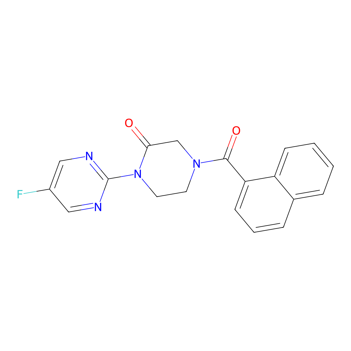 1-(5-Fluoropyrimidin-2-yl)-4-(naphthalene-1-carbonyl)piperazin-2-one molecular structure, CAS 2309751-53-7