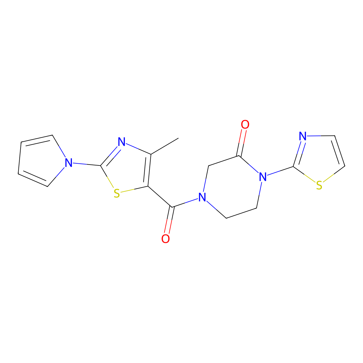4-(4-methyl-2-(1H-pyrrol-1-yl)thiazole-5-carbonyl)-1-(thiazol-2-yl)piperazin-2-one molecular structure, CAS 2309751-62-8