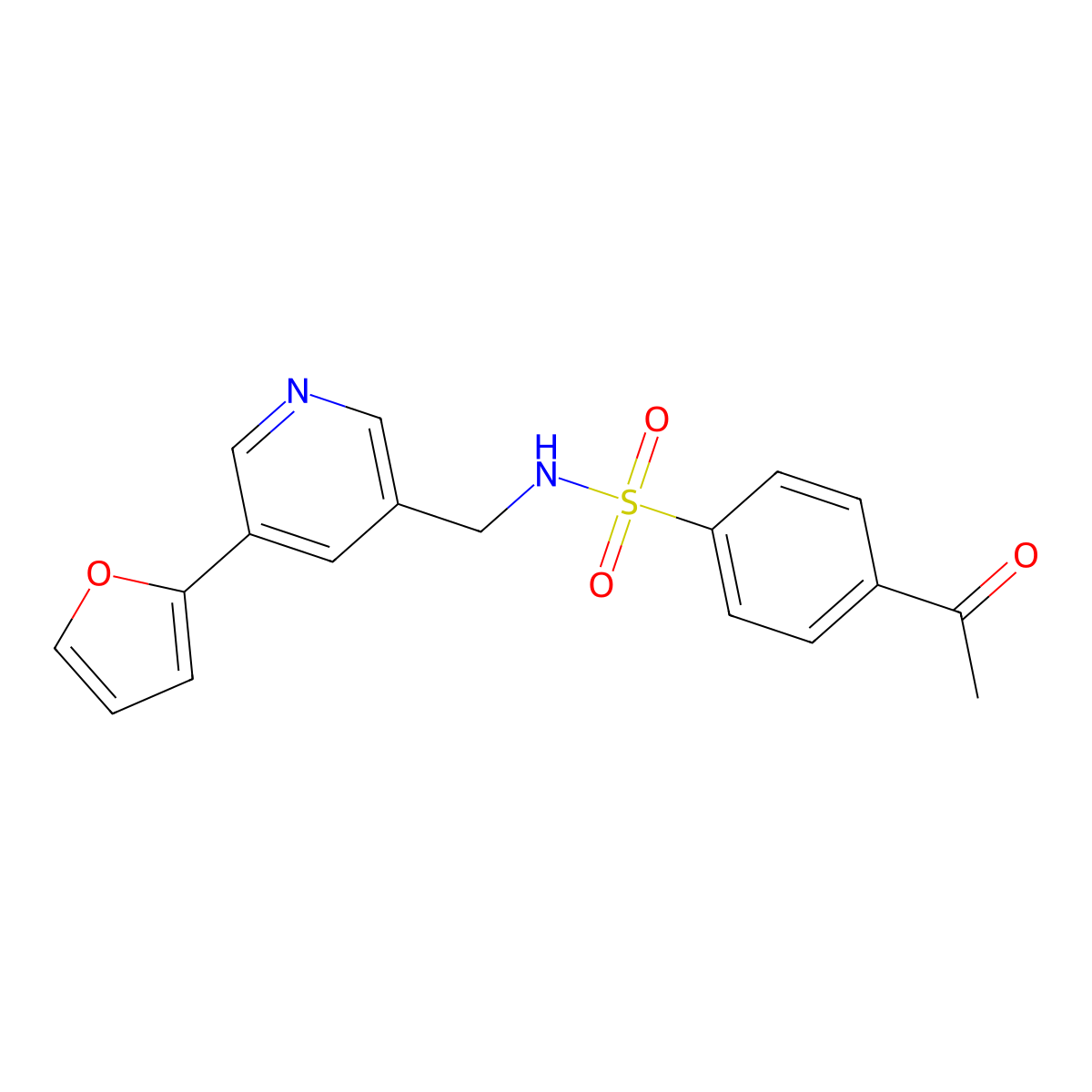 4-acetyl-N-((5-(furan-2-yl)pyridin-3-yl)methyl)benzenesulfonamide molecular structure, CAS 2309751-67-3