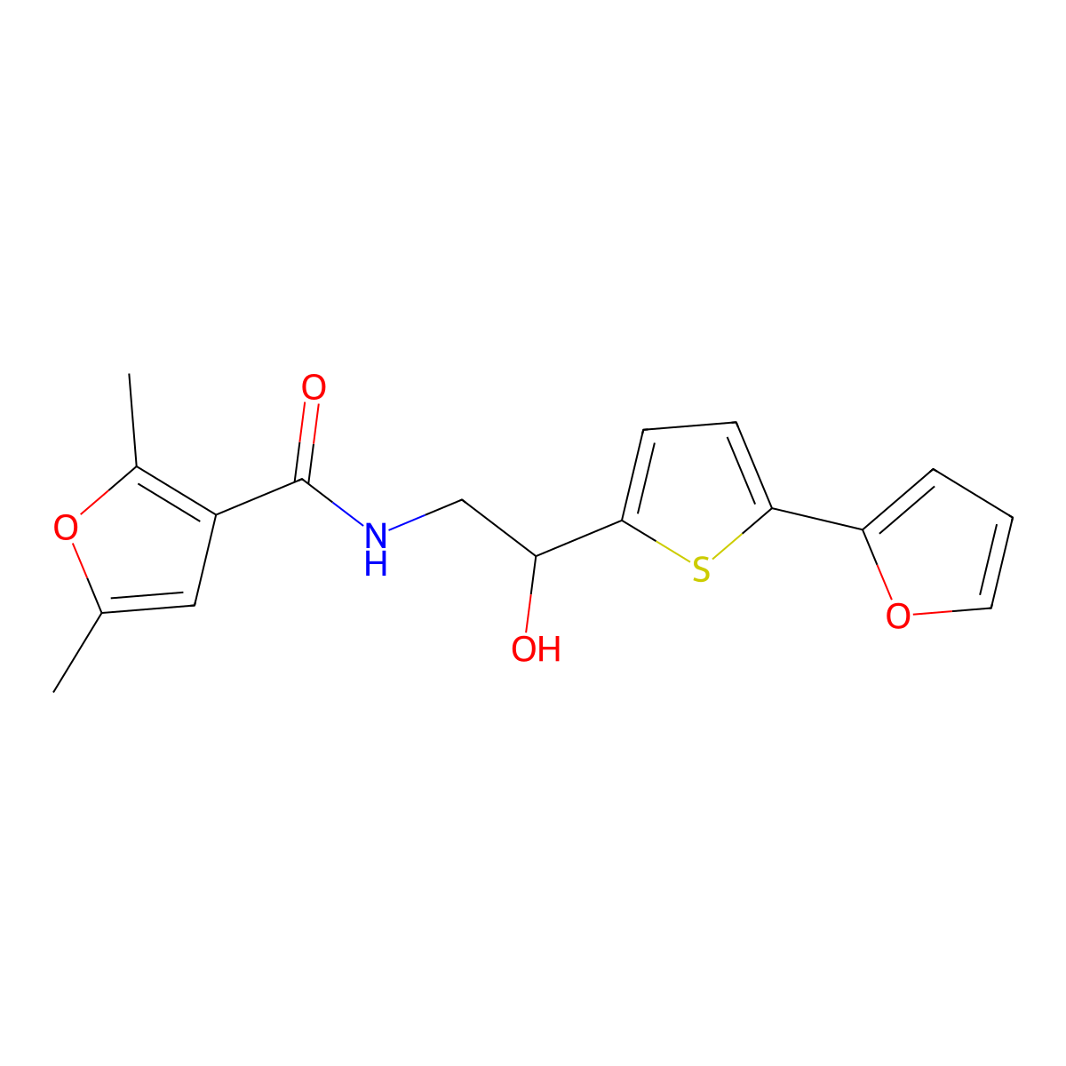 N-{2-[5-(furan-2-yl)thiophen-2-yl]-2-hydroxyethyl}-2,5-dimethylfuran-3-carboxamide molecular structure, CAS 2309751-74-2