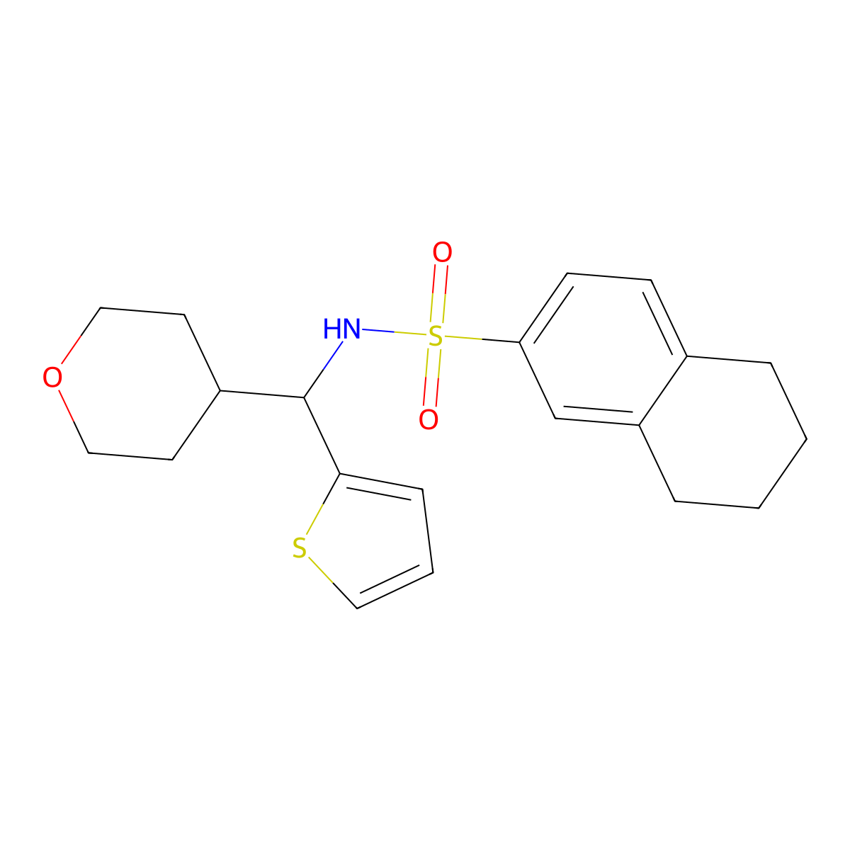 N-[(oxan-4-yl)(thiophen-2-yl)methyl]-5,6,7,8-tetrahydronaphthalene-2-sulfonamide molecular structure, CAS 2309752-17-6
