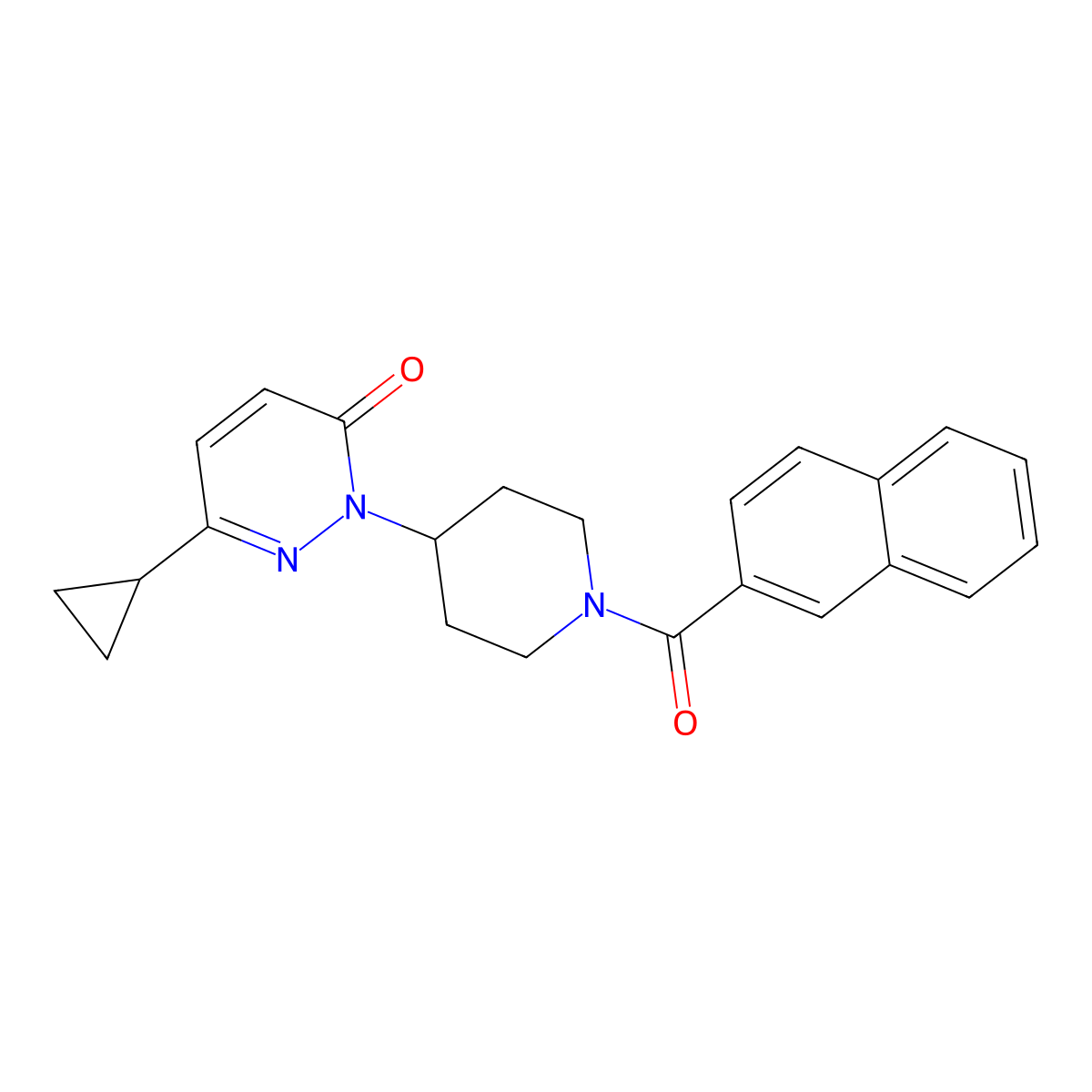 6-Cyclopropyl-2-[1-(naphthalene-2-carbonyl)piperidin-4-yl]pyridazin-3-one molecular structure, CAS 2309752-20-1