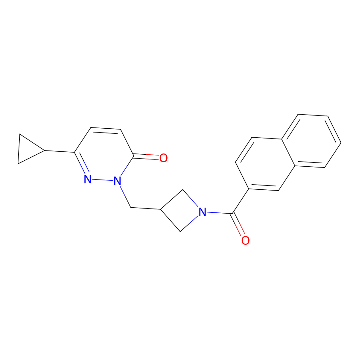 6-Cyclopropyl-2-{[1-(naphthalene-2-carbonyl)azetidin-3-yl]methyl}-2,3-dihydropyridazin-3-one molecular structure, CAS 2309752-35-8