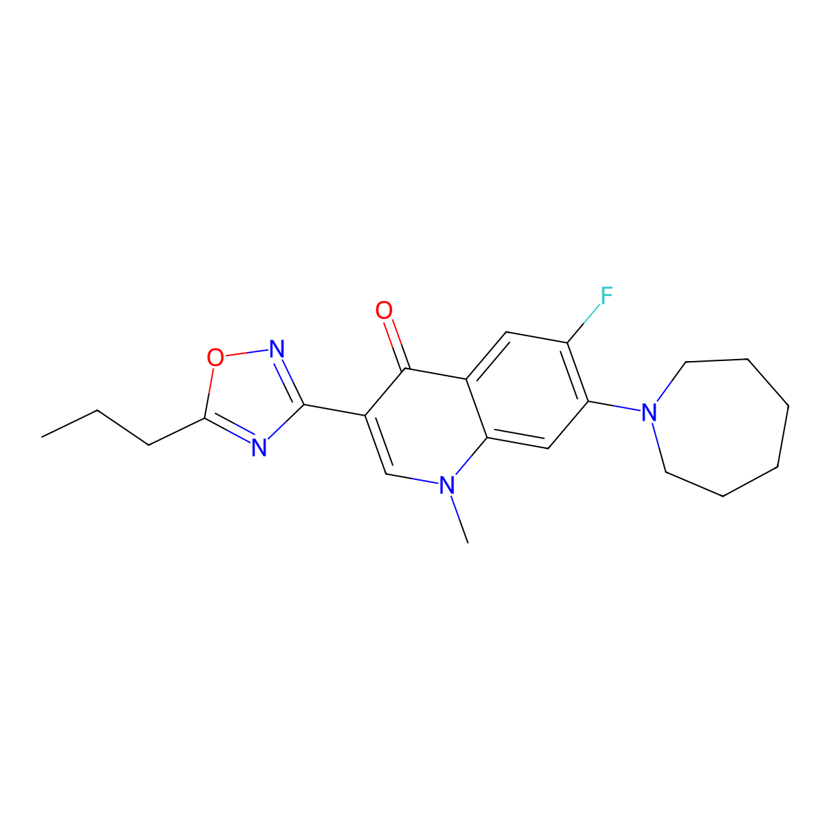 7-(Azepan-1-yl)-6-fluoro-1-methyl-3-(5-propyl-1,2,4-oxadiazol-3-yl)-1,4-dihydroquinolin-4-one molecular structure, CAS 2309752-90-5