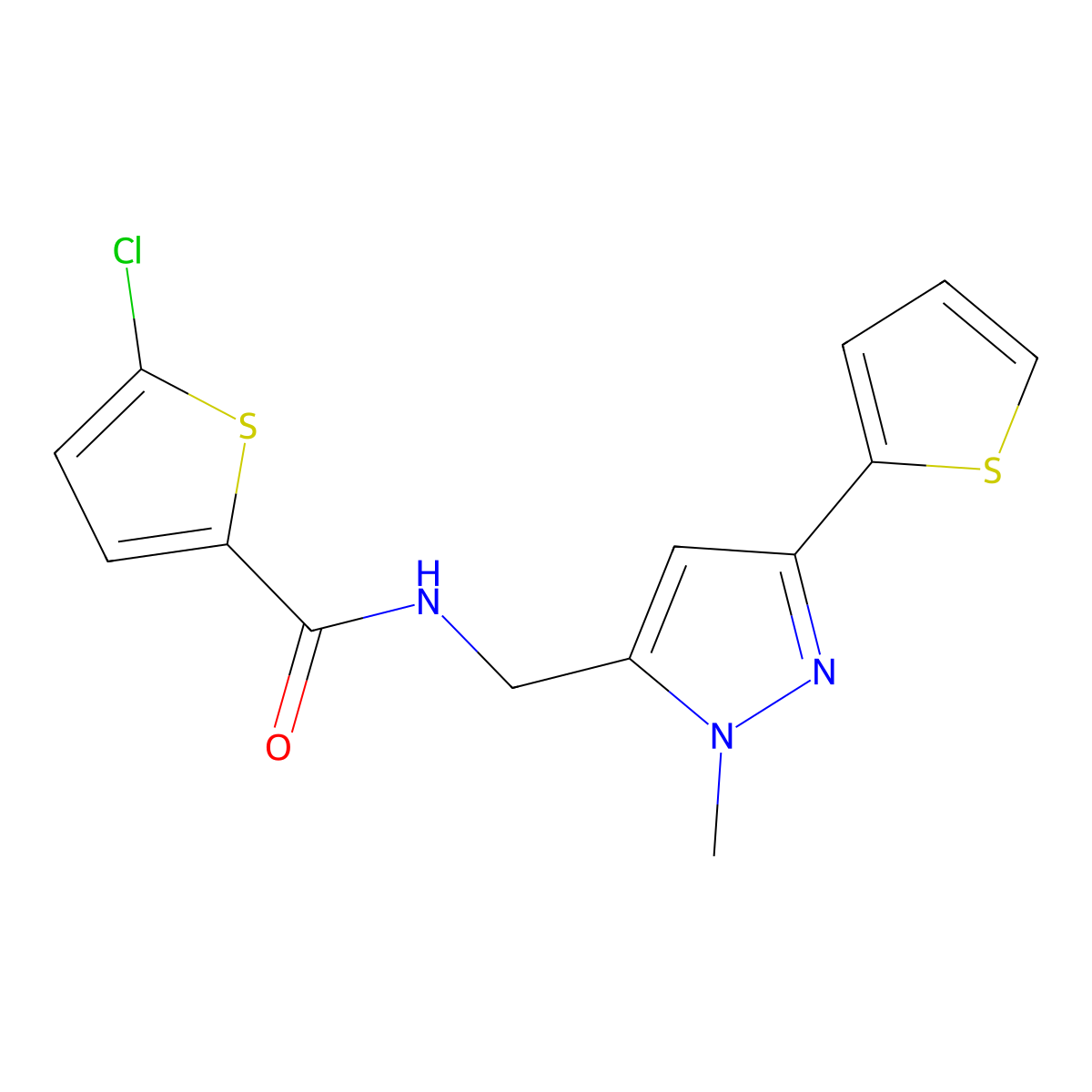 5-chloro-N-{[1-methyl-3-(thiophen-2-yl)-1H-pyrazol-5-yl]methyl}thiophene-2-carboxamide molecular structure, CAS 2309753-02-2